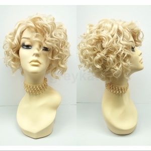 Blonde lace front heat safe short curly wig